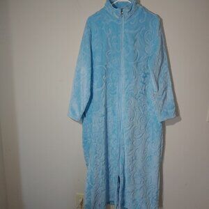 Draper’s & Damon’s Full Zipper Plush Long Robe Size L Rich Baby Blue